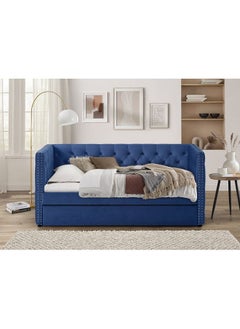 Chicago 91x200 Day Bed With Trundle Convertible Three Seat Sleeping Sofa Bed Modern Design Living Room Furniture L 220 x W 105 x H 98 cm Navy Blue