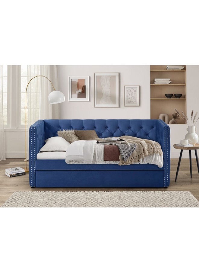 DANUBE HOME - Chicago 91x200 Day Bed With Trundle Convertible Three Seat Sleeping Sofa Bed Modern Design Living Room Furniture L 220 x W 105 x H 98 cm Navy Blue - Image 1