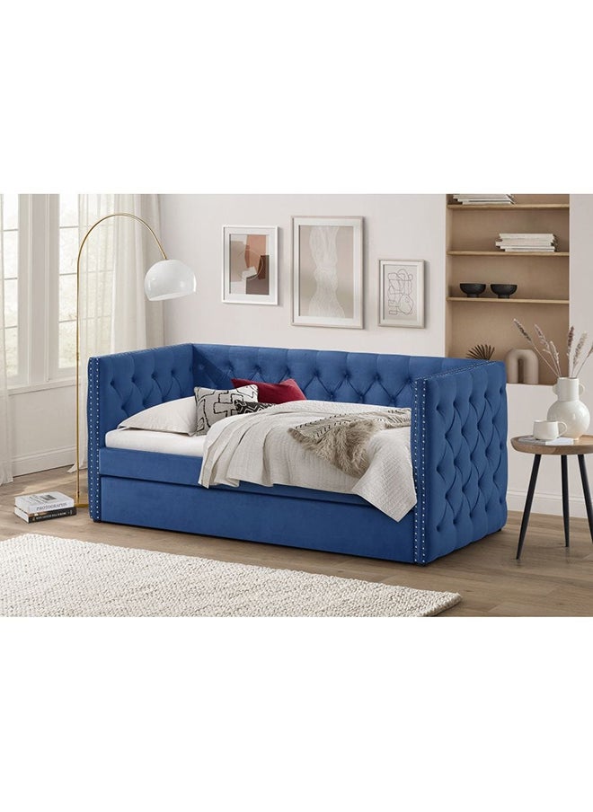 DANUBE HOME - Chicago 91x200 Day Bed With Trundle Convertible Three Seat Sleeping Sofa Bed Modern Design Living Room Furniture L 220 x W 105 x H 98 cm Navy Blue - Image 1