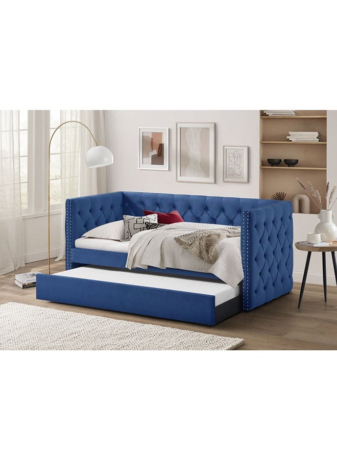 DANUBE HOME - Chicago 91x200 Day Bed With Trundle Convertible Three Seat Sleeping Sofa Bed Modern Design Living Room Furniture L 220 x W 105 x H 98 cm Navy Blue - Image 1