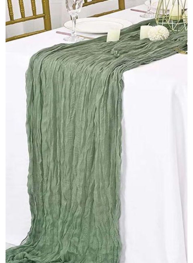 Nadrab Crumpled Gauze Table Runner 90 x 400 cm, Boho Style Decorative Runner for Wedding, Bridal Shower, Baby Shower, Birthday & Home Party Decor - Green - Image 1