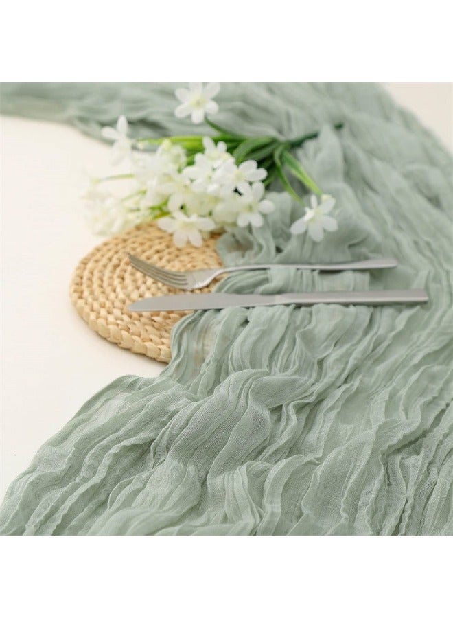 Nadrab Crumpled Gauze Table Runner 90 x 400 cm, Boho Style Decorative Runner for Wedding, Bridal Shower, Baby Shower, Birthday & Home Party Decor - Green - Image 4