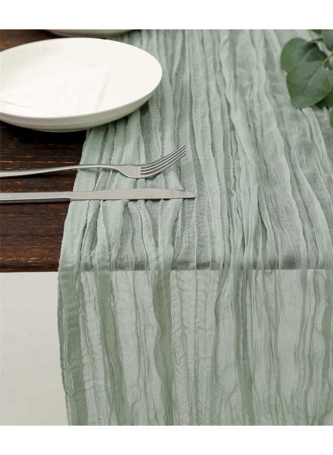 Nadrab Crumpled Gauze Table Runner 90 x 400 cm, Boho Style Decorative Runner for Wedding, Bridal Shower, Baby Shower, Birthday & Home Party Decor - Green - Image 3