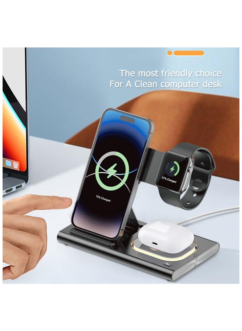 V-Walk - V-WALK 4-IN-1 Multifunctional Fast Wireless Stand Charger Compatible with iPhones/iWatch/AirPods/Type – C Earbuds - Black - Image 1
