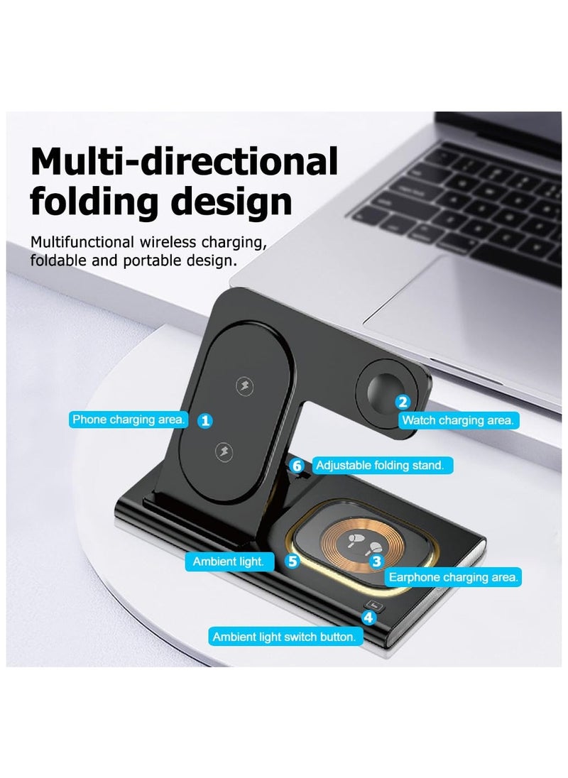 V-Walk - V-WALK 4-IN-1 Multifunctional Fast Wireless Stand Charger Compatible with iPhones/iWatch/AirPods/Type – C Earbuds - Black - Image 1