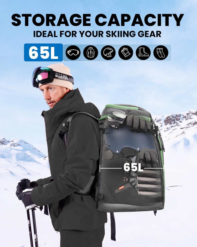 OutdoorMaster Ski Boot Bag, 65L Snowboard Boots Travel Backpack for Helmet, Ski Shoes, Goggles, Gloves, and Accessories | Waterproof Exterior & Bottom - Image 3