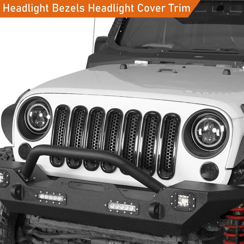 Hooke Road Matte Black Headlight Bezels Headlight Cover Trim for 2007-2015 Jeep Wrangler JK & Wrangler Unlimited - Image 2