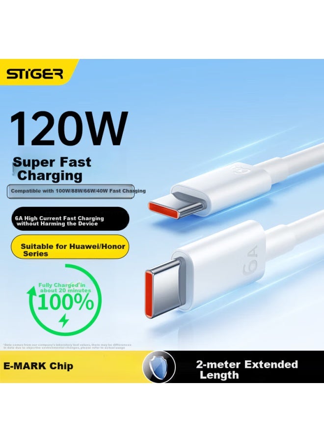 Stiger Dual-head Type-c Data Cable 6a For Huawei Honor 2m Compatible With 100w/88w/66w/40w Fast Charging Pura70/x/mate70pro Xiaomi Phone Computer - Image 1