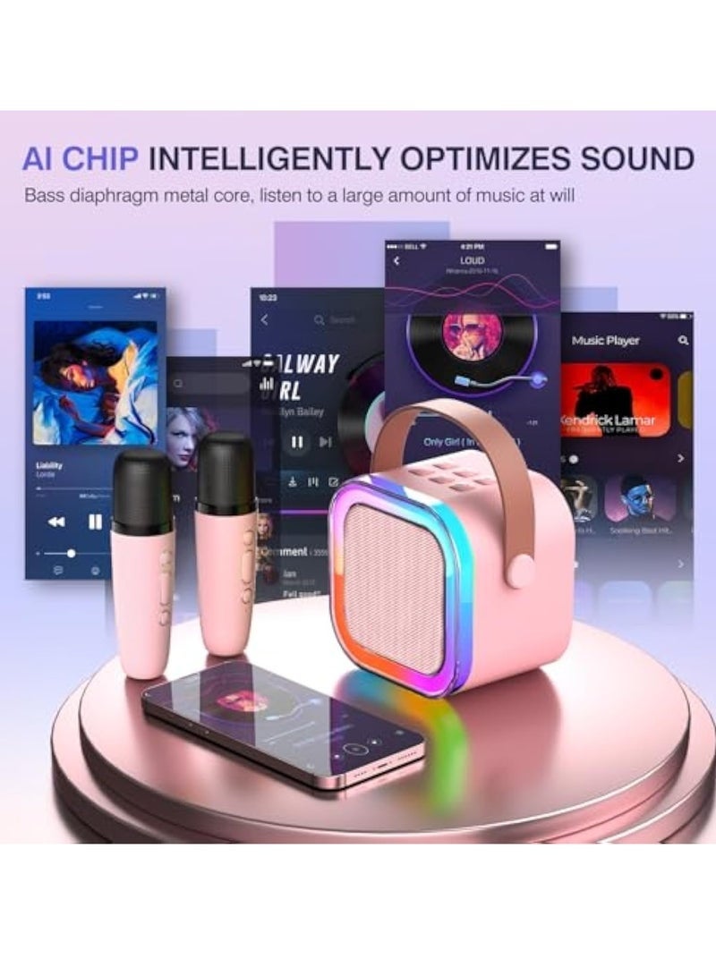 Mini Karaoke Machine for Kids Ages 2-12, Portable Bluetooth Karaoke Speaker with LED Party Lights  2 Wireless Microphones, Perfect Birthday  Holiday Toys Gifts for Girls Boys (Pink) - Image 3