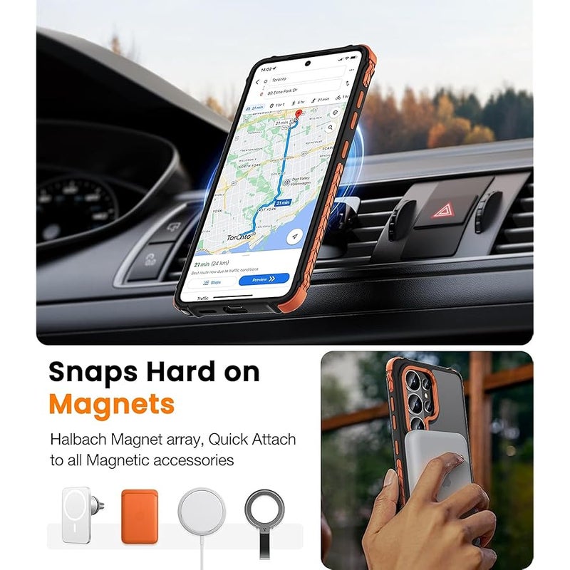 DEERLAMN Strong Magnetic Case for Samsung Galaxy S26 Ultra 6.9-Inch,【Compatible with Magsafe】【Military Grade Drop Protection】 Translucent Matte Shockproof Protective Phone Cover, Forest Orange - Image 4