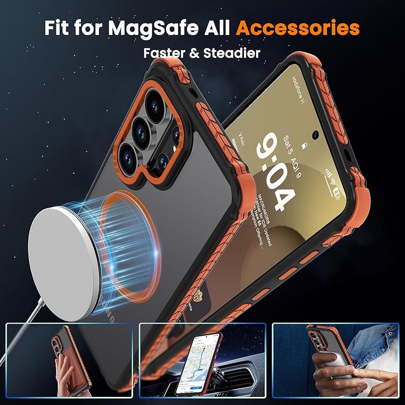 DEERLAMN Strong Magnetic Case for Samsung Galaxy S26 Ultra 6.9-Inch,【Compatible with Magsafe】【Military Grade Drop Protection】 Translucent Matte Shockproof Protective Phone Cover, Forest Orange - Image 5