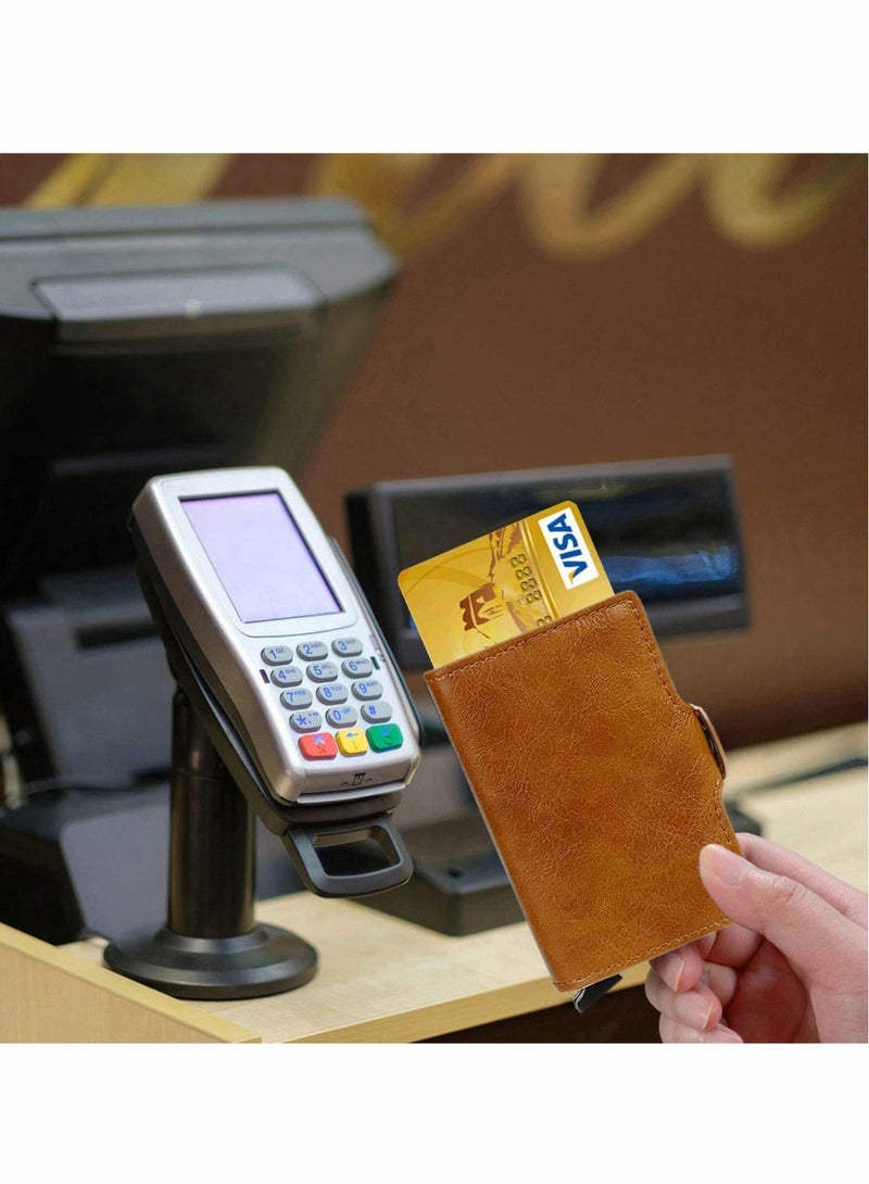 محفظة RFID رفيعة للرجال والنساء، حامل بطاقات جلدي منبثق تلقائي، محفظة سفر مضادة للسرقة تتسع لـ 14 بطاقة + نقود - Image 1