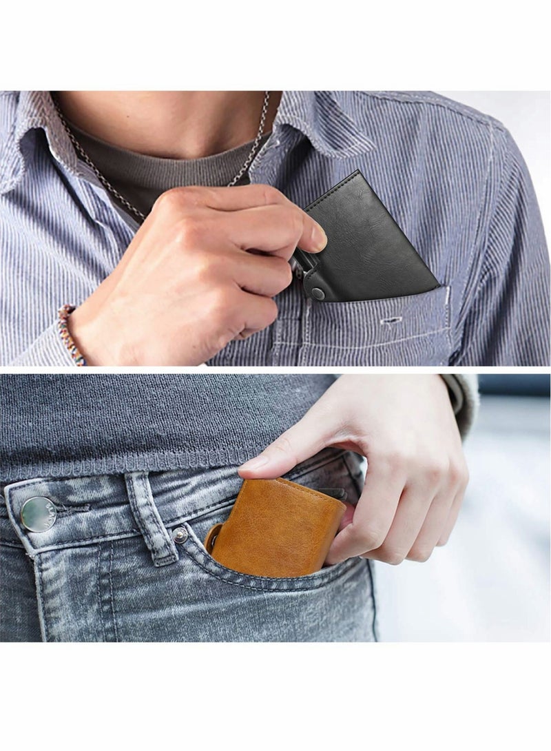 محفظة RFID رفيعة للرجال والنساء، حامل بطاقات جلدي منبثق تلقائي، محفظة سفر مضادة للسرقة تتسع لـ 14 بطاقة + نقود - Image 4