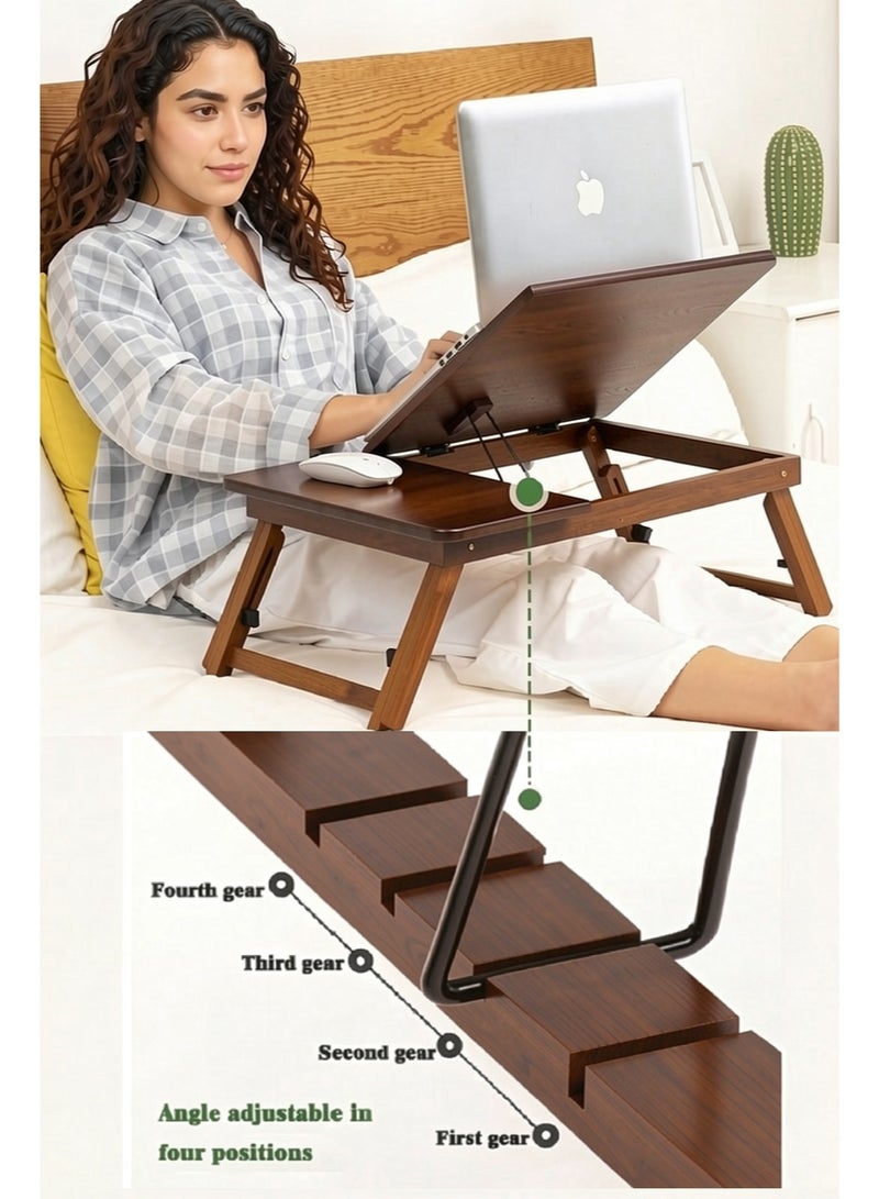 TDAO Four-Position Adjustable Laptop Bed Desk, 100% Natural Bamboo Children's Study Desk, Portable Laptop Table, Folding Breakfast Tray,Low Table, Folding Table, Suitable for Studying and Working, Suitable for Various Environments Such as Bed, Sofa, Floor, Etc. Dimensions: 22.05 inches x 11.8 inches x 6.7 inches, Brown. - Image 4