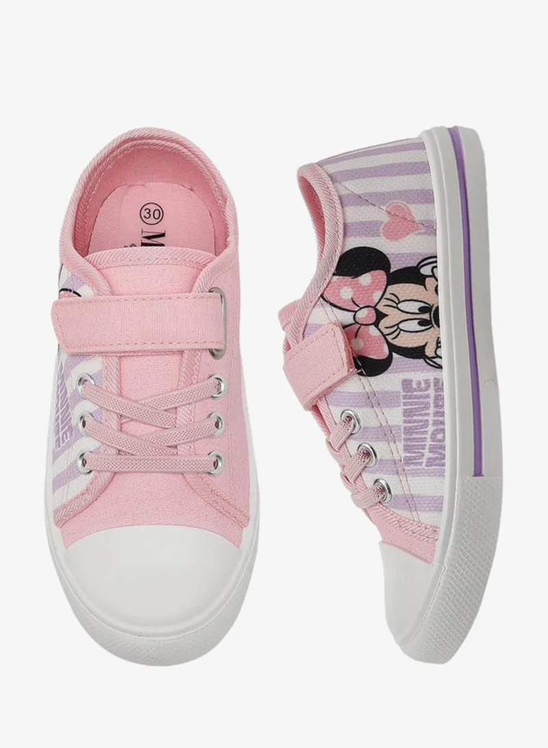 Disney Girls Minnie Mouse Print Hook & Loop Ankle Sneakers