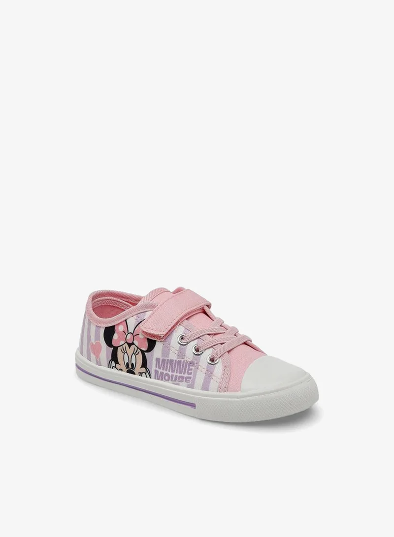 Disney Girls Minnie Mouse Print Hook & Loop Ankle Sneakers