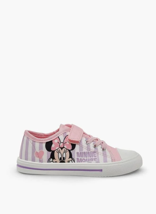 Girls Minnie Mouse Print Hook & Loop Ankle Sneakers