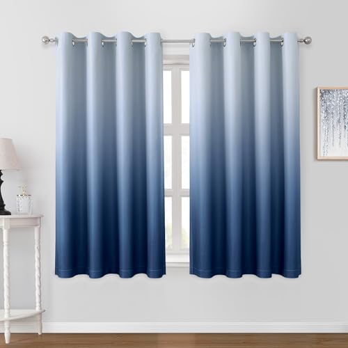 HOMEIDEAS Navy Blue Ombre Blackout Curtains 52 X 63 Inch Length Gradient Room Darkening Thermal Insulated Energy Saving Grommet 2 Panels Window Drapes for Living Room, Bedroom - Image 1