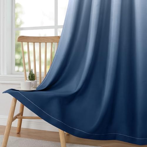 HOMEIDEAS Navy Blue Ombre Blackout Curtains 52 X 63 Inch Length Gradient Room Darkening Thermal Insulated Energy Saving Grommet 2 Panels Window Drapes for Living Room, Bedroom - Image 3