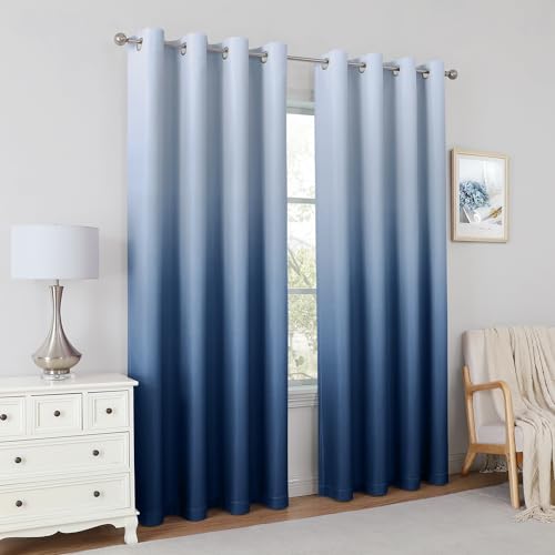 HOMEIDEAS Navy Blue Ombre Blackout Curtains 52 X 63 Inch Length Gradient Room Darkening Thermal Insulated Energy Saving Grommet 2 Panels Window Drapes for Living Room, Bedroom - Image 5