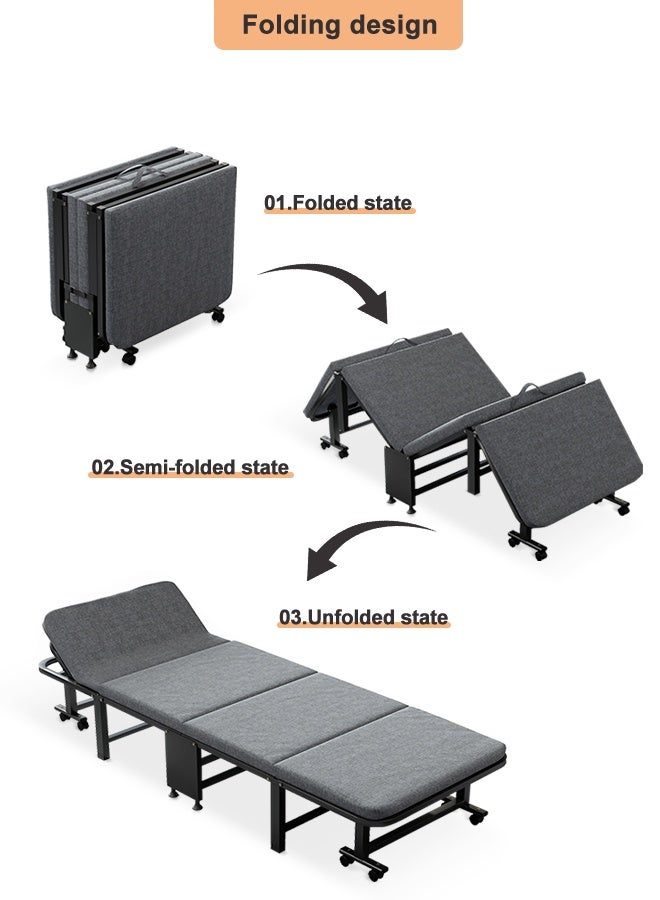 Generic Premium Folding Office Bed - 4-Fold Portable Single Bed with Hard Foam Design, Swivel Wheels, Heavy-Duty Metal Frame, and 6-Position Adjustable Headrest, 190x80 cm, Ideal for Office, Study, and Living Room  - Image 5