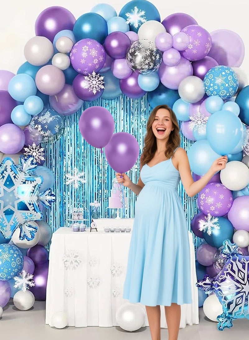 URbazaar 148pcs Frozen Balloon Arch Garland Kit, Blue Purple White Balloons with Fringe Curtain Snowflake Balloons Birthday Banner for Winter Wonderland 3th 4th Frozen Birthday Party Decorations - Image 5