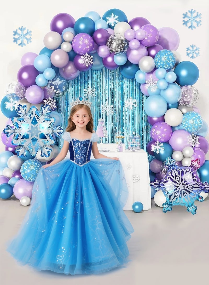 URbazaar 148pcs Frozen Balloon Arch Garland Kit, Blue Purple White Balloons with Fringe Curtain Snowflake Balloons Birthday Banner for Winter Wonderland 3th 4th Frozen Birthday Party Decorations - Image 3