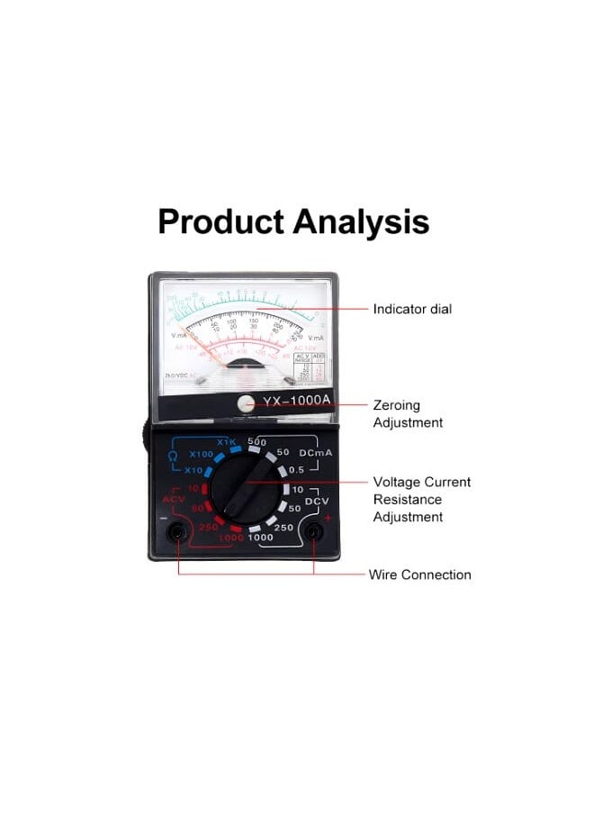 Generic - Mini Analog Multimeter, Portable Pointer Multimeter Voltage Ammeter 1K Resistance Meter - Image 1