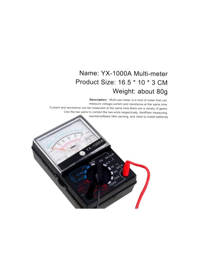 Generic - Mini Analog Multimeter, Portable Pointer Multimeter Voltage Ammeter 1K Resistance Meter - Image 1