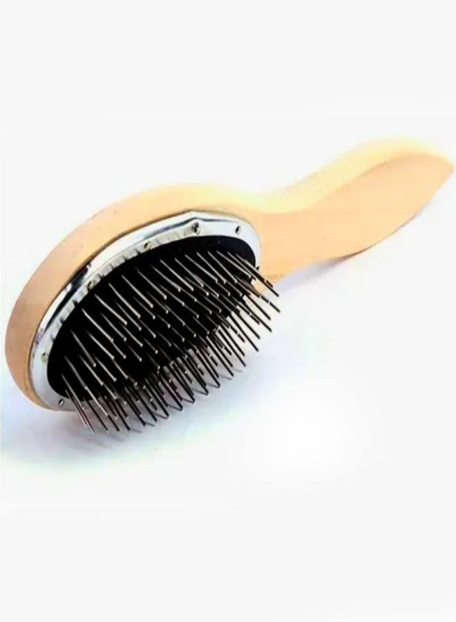 BLUSHIA (Pack of 1) Metal Hair Comb Metal Bristles Brush Wood Hair Comb for Hair Drying Styling Lady Makeup Use - Image 2