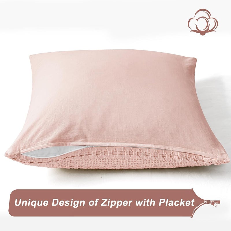 PHF 2 Piece 60cm x 60cm Cotton Waffle Weave Pillow Covers, Luxury Square Elegant Decorative Covers, No Filling, Pink - Image 4