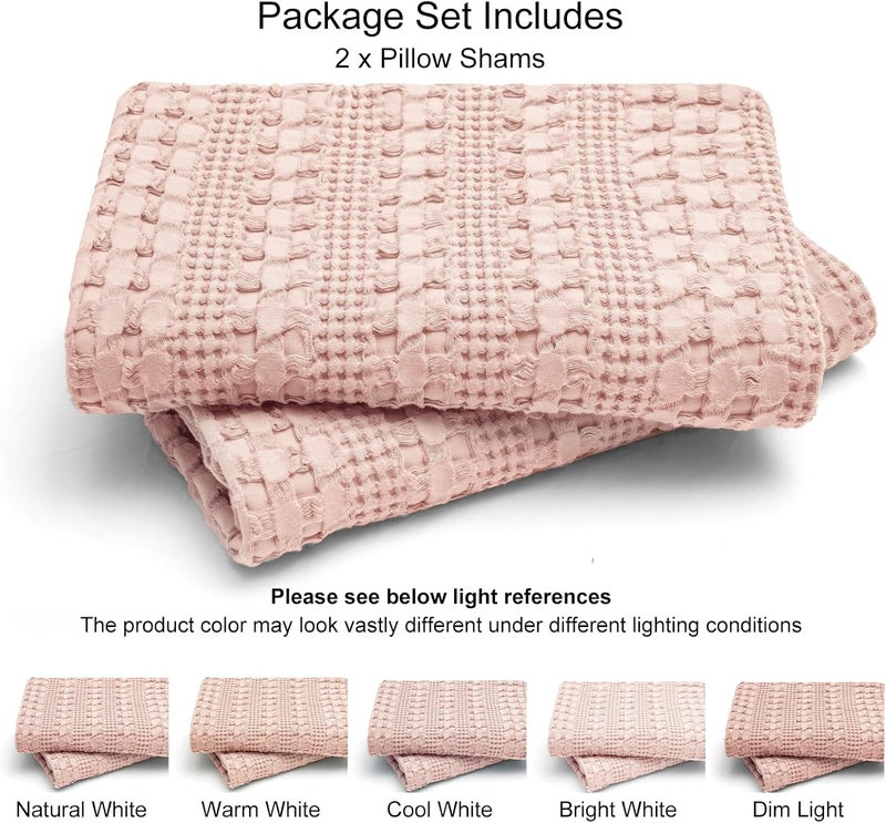 PHF 2 Piece 60cm x 60cm Cotton Waffle Weave Pillow Covers, Luxury Square Elegant Decorative Covers, No Filling, Pink - Image 5