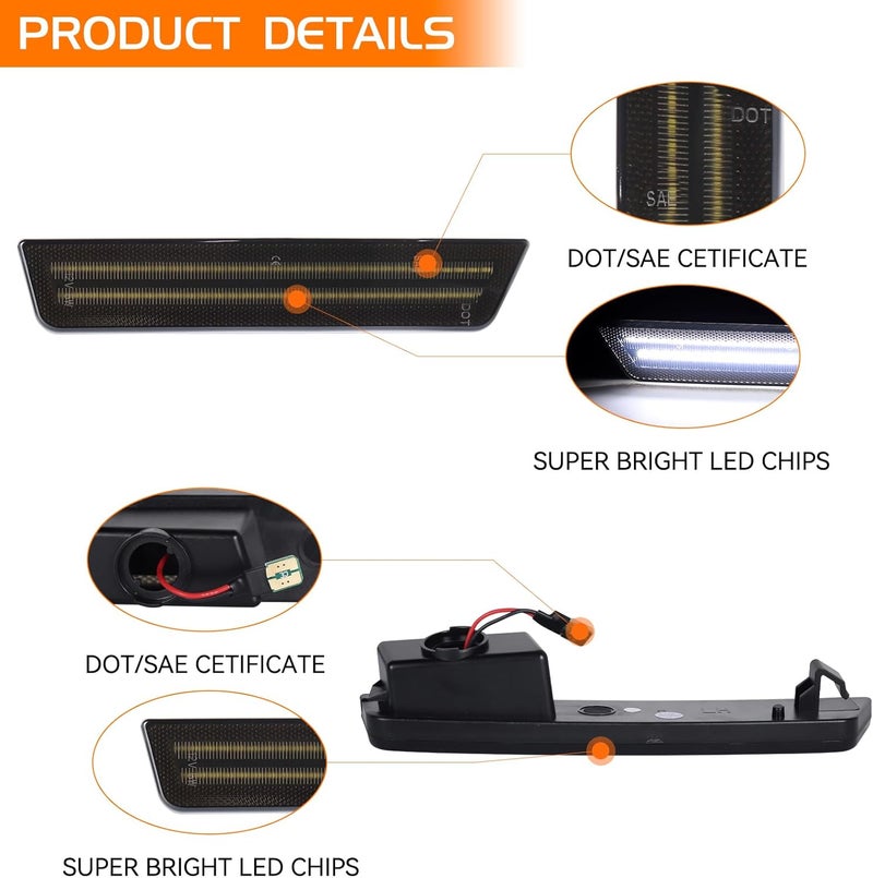 FetonAuto Smoked Lens White LED Side Marker Lights - Image 3