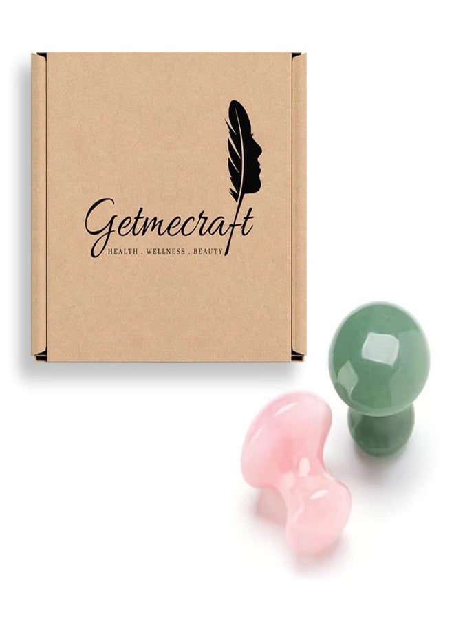 Getmecraft 2pcs Natural Rose Quartz/Green Aventurine Mushroom-Shape Gua Sha Guasha Scraping Massage Tool Sets Board for Spa Relaxing Meditation - Image 1