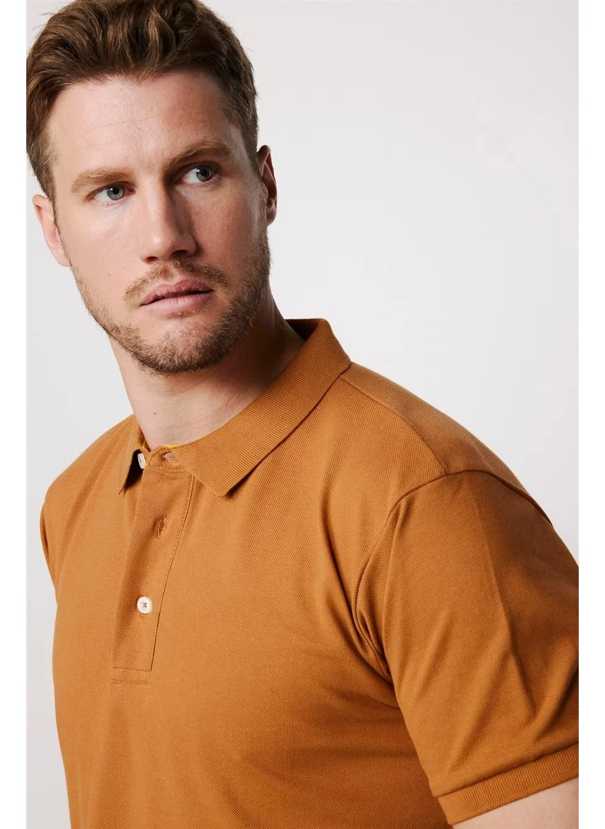 Tudors Men's Polo Neck Slim Fit Plain Cotton Pique Brown T-Shirt