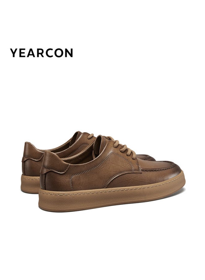 YEARCON Yierkang Men's Business Casual Shoes Simple Lace-up British Gentleman Soft Bottom Flat Shoes 96835w Yellow Brown Size 42 - Image 4