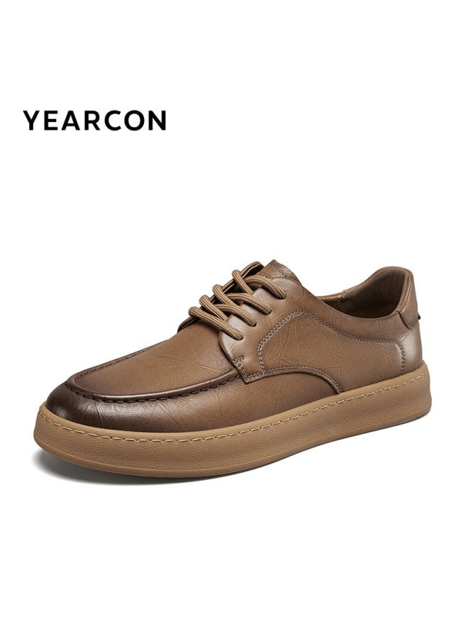 YEARCON Yierkang Men's Business Casual Shoes Simple Lace-up British Gentleman Soft Bottom Flat Shoes 96835w Yellow Brown Size 42 - Image 3