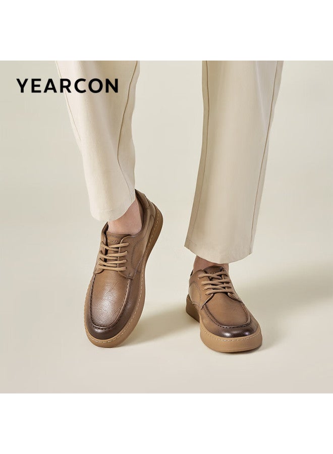 YEARCON Yierkang Men's Business Casual Shoes Simple Lace-up British Gentleman Soft Bottom Flat Shoes 96835w Yellow Brown Size 42 - Image 2