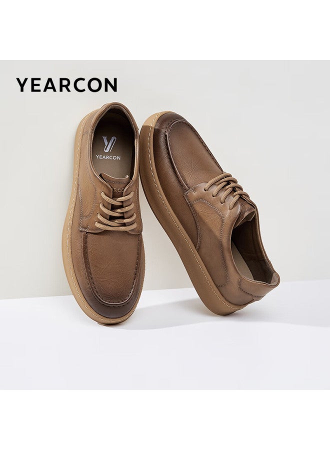 YEARCON Yierkang Men's Business Casual Shoes Simple Lace-up British Gentleman Soft Bottom Flat Shoes 96835w Yellow Brown Size 42 - Image 1