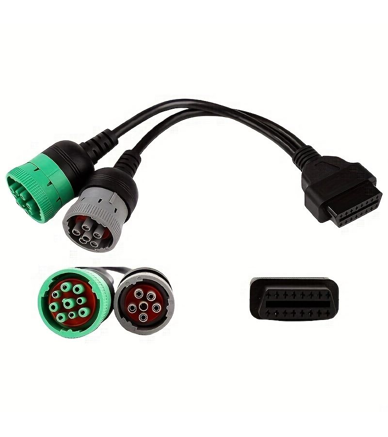 كابل أخضر على شكل Y للشاحنات الثقيلة OBD2 J1939 J1708 محول 2 في 1 - Image 1