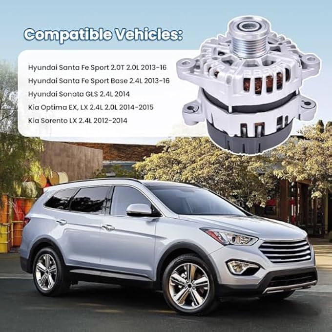 FuseRish 37300-2G800 Alternator 150A Compatible with Hyundai Santa Fe Sport/Base 2.0T 2.4L 2.0L 2013-16; for Sonata GLS 2.4L 2014; for Optima EX/LX 2.4L 2.0L 14-15; for Sorento LX 2.4L 12-2014 11606, 11710N - Image 3