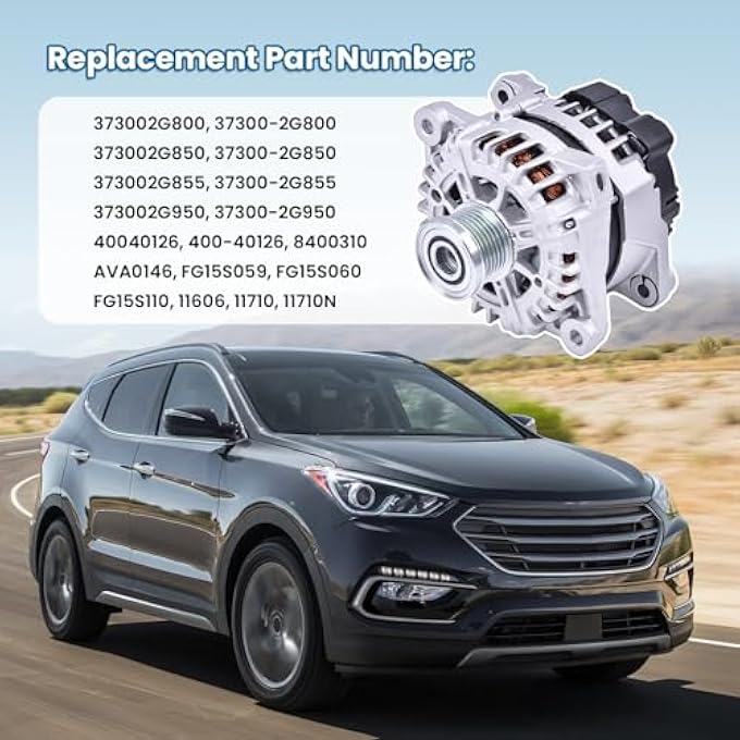 FuseRish 37300-2G800 Alternator 150A Compatible with Hyundai Santa Fe Sport/Base 2.0T 2.4L 2.0L 2013-16; for Sonata GLS 2.4L 2014; for Optima EX/LX 2.4L 2.0L 14-15; for Sorento LX 2.4L 12-2014 11606, 11710N - Image 2