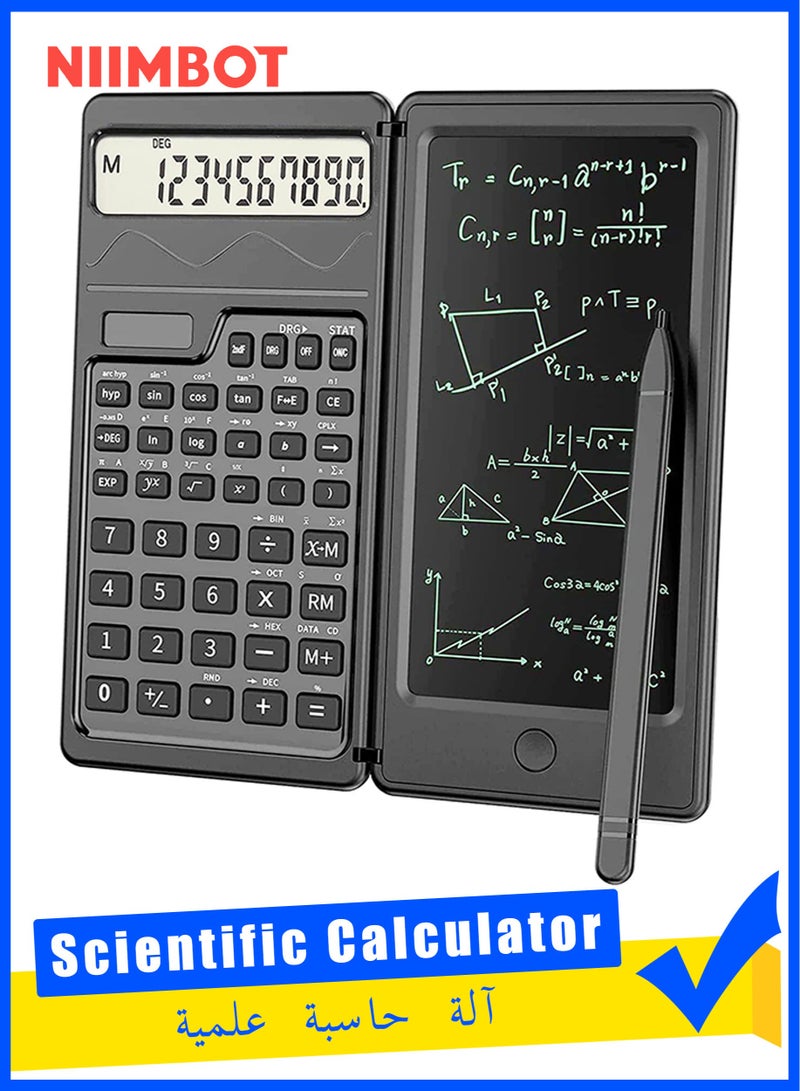 نيمبوت S3 الة حاسبة علمية مع تابلت كتابة قابل للمسح، آلة حاسبة مكتبية قابلة للطي مكونة من 10 ارقام، تعمل بالطاقة الشمسية والبطارية، لوازم العودة الى المدرسة لطلاب المدارس المتوسطة والثانوية، أسود - Image 1