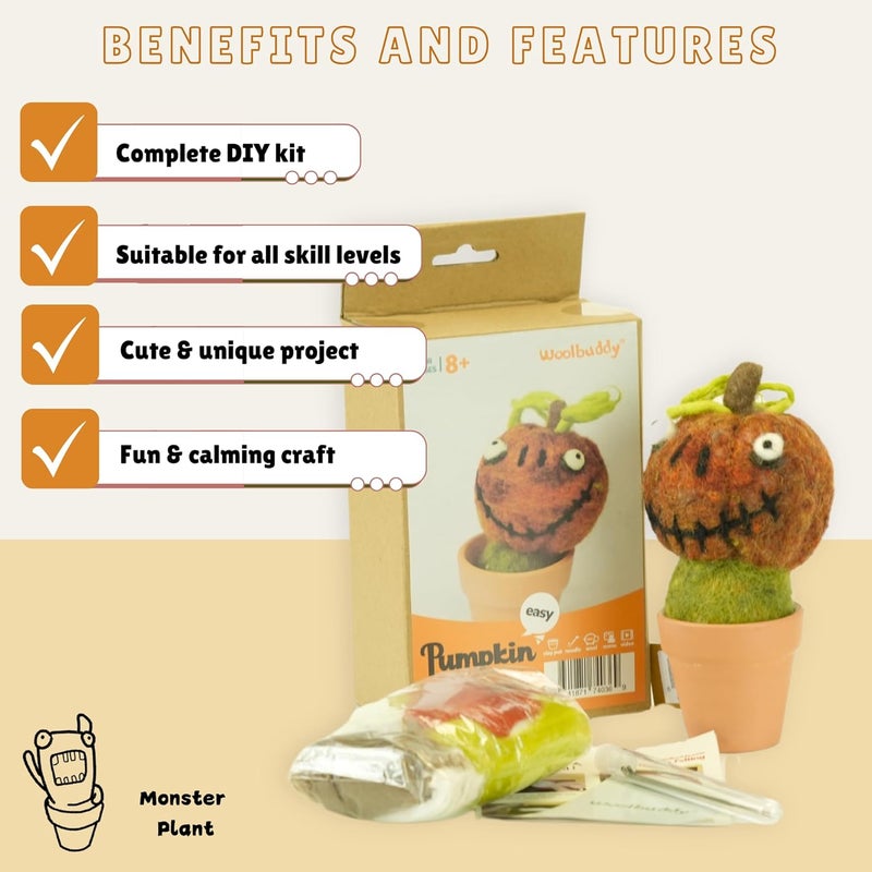 Woolbuddy Needle Felting Kit, Pumpkin Monster Craft for Beginner Adults, Includes Supplies and Instructions, Creative Design for Unique DIY Projects - Image 3