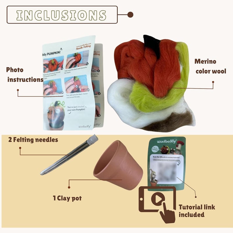 Woolbuddy Needle Felting Kit, Pumpkin Monster Craft for Beginner Adults, Includes Supplies and Instructions, Creative Design for Unique DIY Projects - Image 4