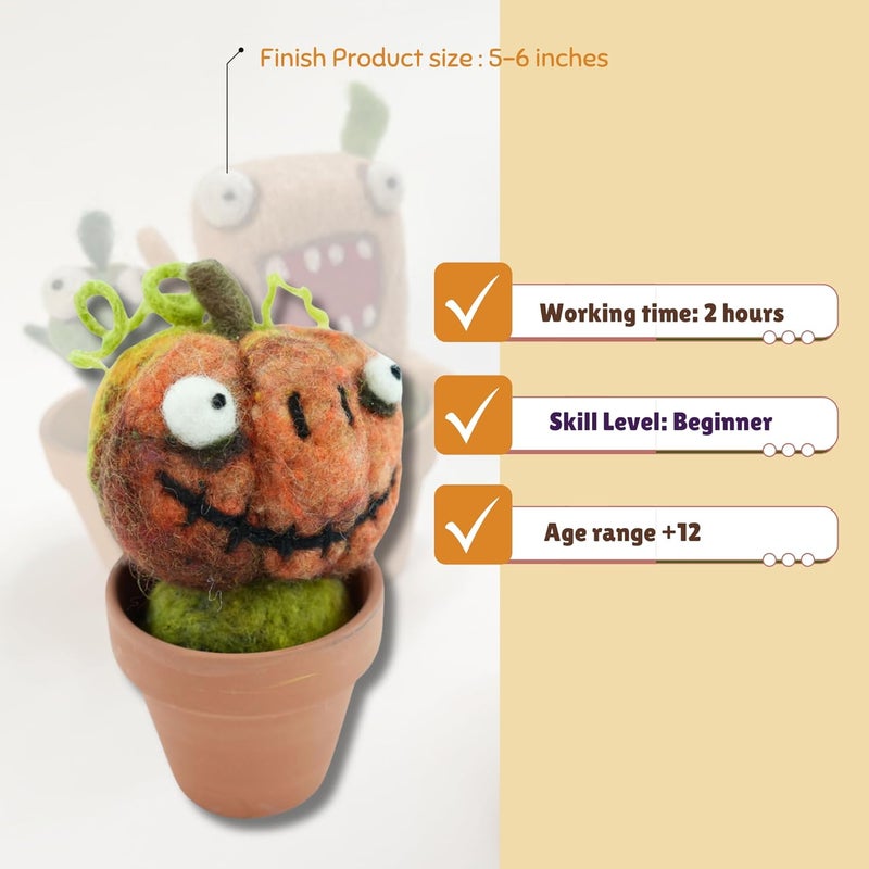 Woolbuddy Needle Felting Kit, Pumpkin Monster Craft for Beginner Adults, Includes Supplies and Instructions, Creative Design for Unique DIY Projects - Image 5