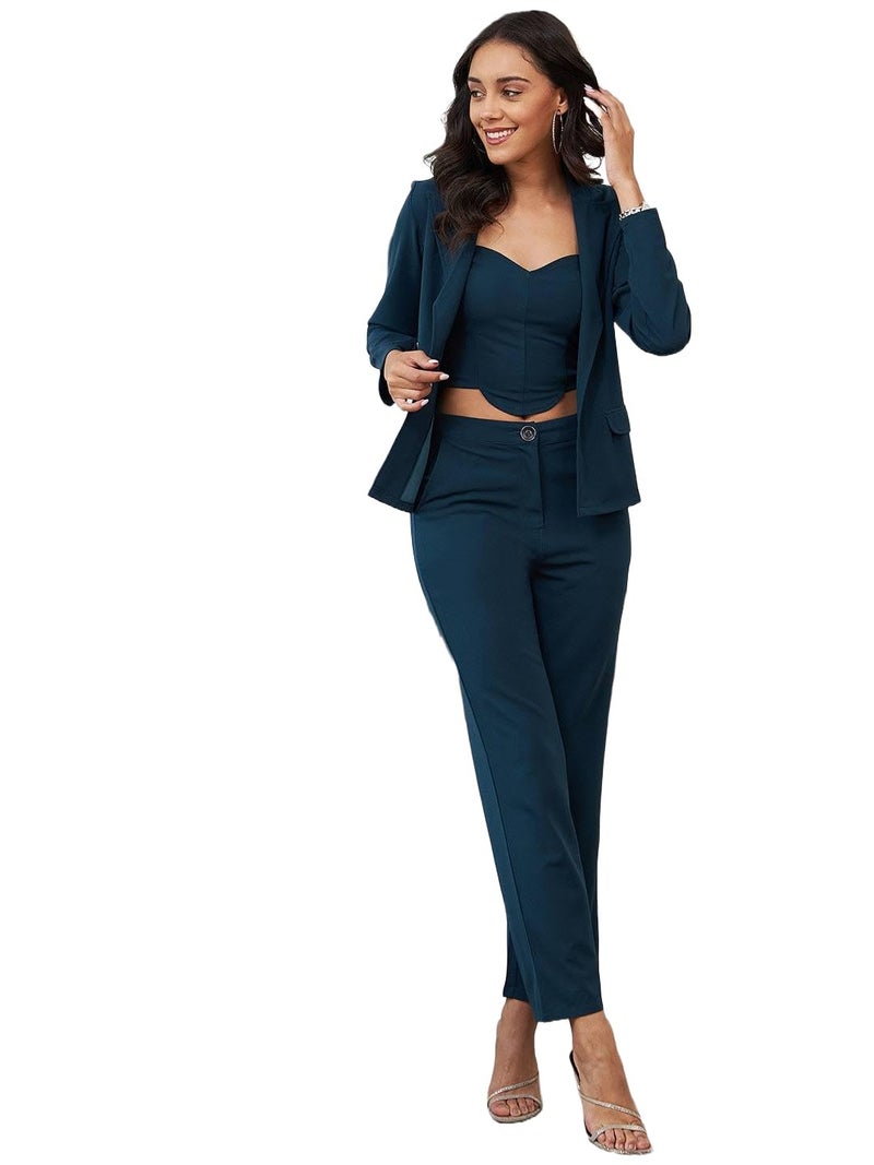 Florely Women's Lycra Solid Three Piece Outfits Blazer Co-Ord Set Women Outdoor Wear Maxi Dress Crop top Party Dress Stylish Latest Dresses (X-Large, Rama) - Image 1
