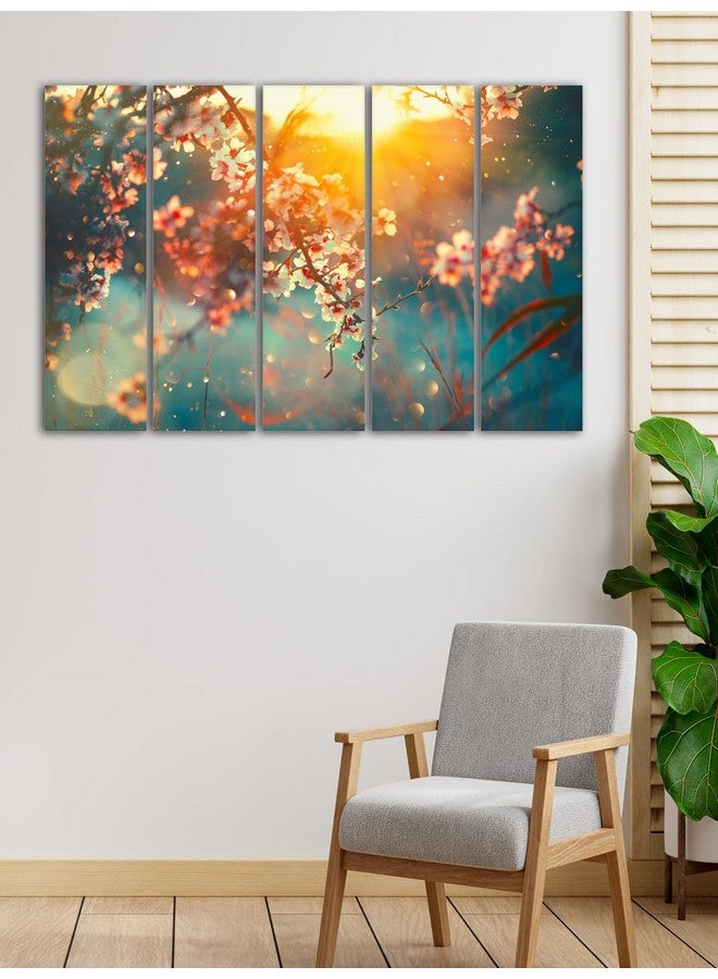 999STORE sunset with flower painting for wall decoration living room bedroom Wall Art Hanging Panels flower painting for wall decoration (101.6 X 60.96 cm) - Set of 5 FramesS5Frames0413 - Image 1