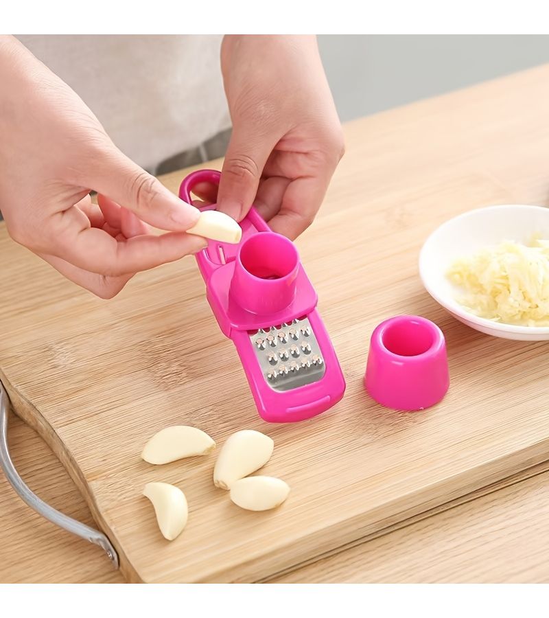 1pc Rose Red Garlic Press Multifunctional Ginger Garlic Grinder Kitchen Cooking Tool - Image 5