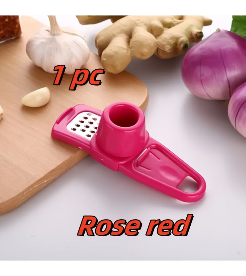 1pc Rose Red Garlic Press Multifunctional Ginger Garlic Grinder Kitchen Cooking Tool - Image 2